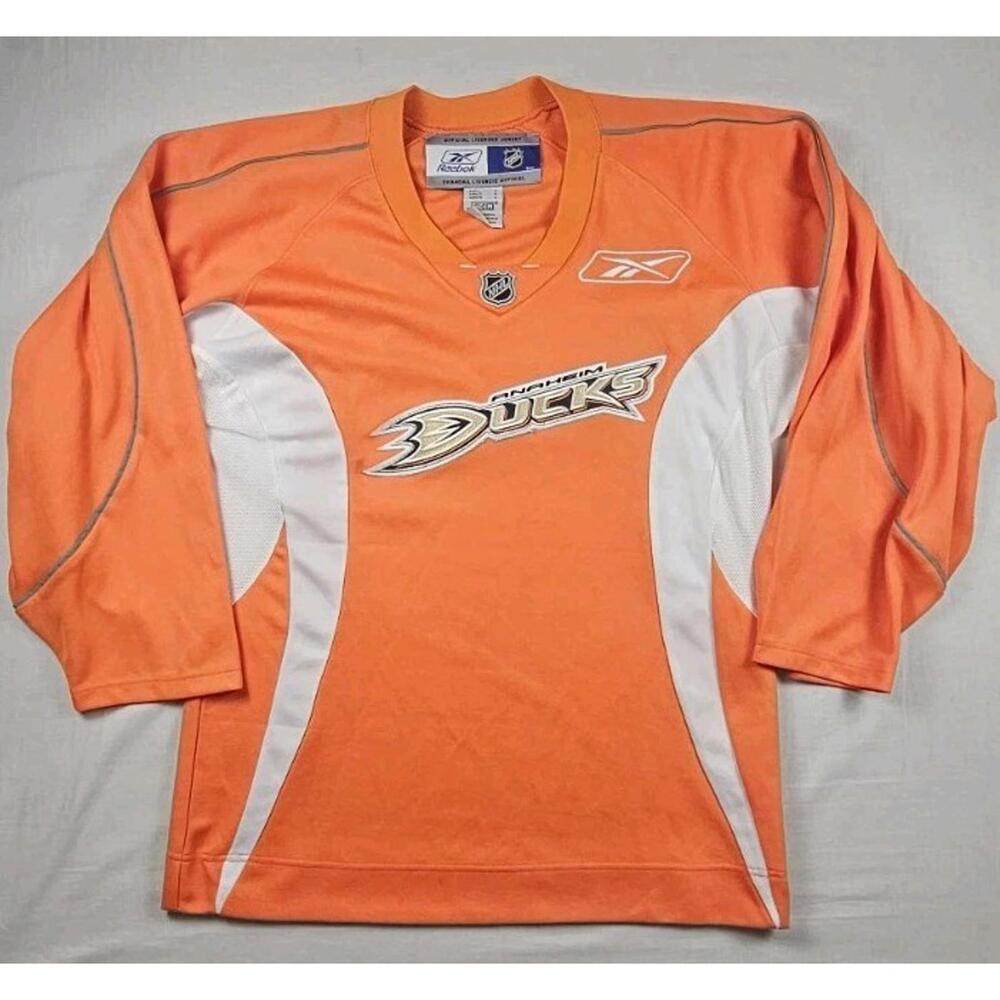 Vintage REEBOK CCM NHL ANAHEIM MIGHTY DUCKS HOCKEY ORANGE JERSEY SIZE S‎